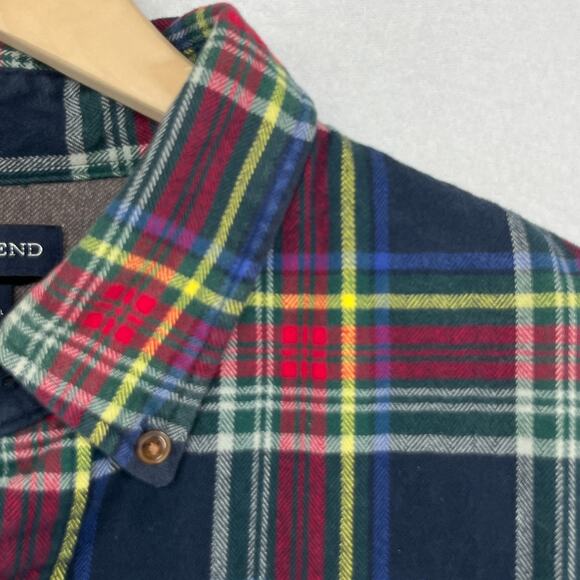 LANDS END Shirt Mens XL 17-17.5 Plaid Traditional Fit Flannel Button Down Blue - Picture 9 of 14